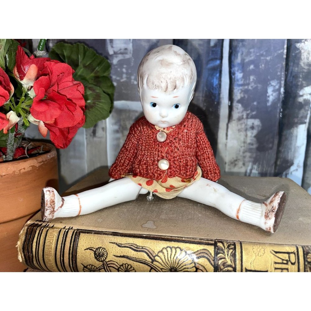 Antique Fully Jointed Bisque Porcelain Girl Toddler Doll Hand Painted Japan C332